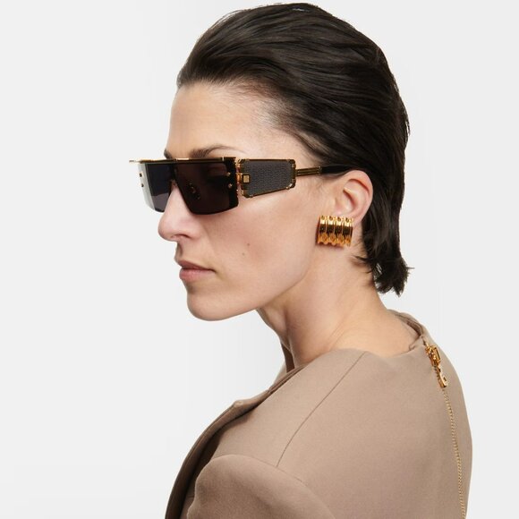 Balmain WONDER BOY-III BPS-127A Women BRAND NEW Sunglasses Titanium Gold Shield - Picture 14 of 14